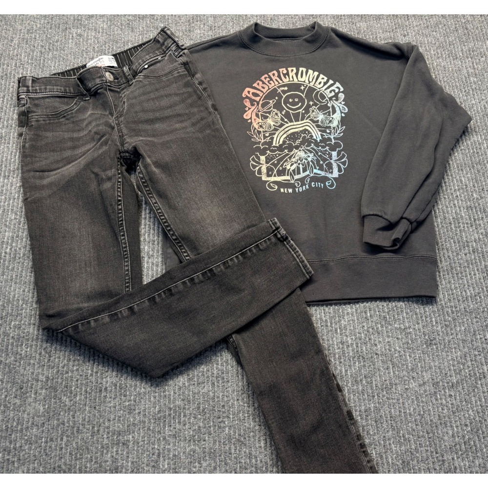 Abercrombie Kids Girls Sweatshirt and Jean Leggings Set Charcoal Grey Size 11/12